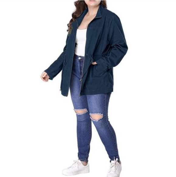 NWT ~ Agnes Orinda Navy Blue Drawstring Utility Jacket & Pockets ~ Plus Size 3X - Picture 2 of 7